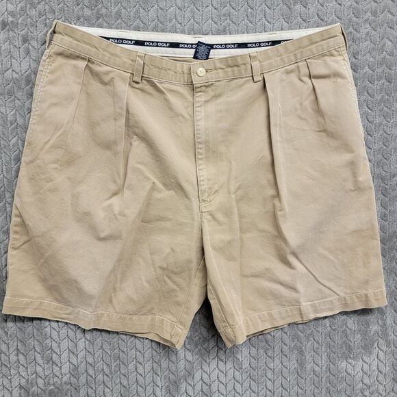 Polo Ralph Lauren Golf Shorts Mens Size 40 Khaki Tan Pleated Crest Logo Vintage‎ - Picture 1 of 9
